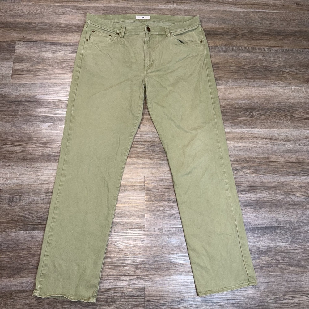 Onward Reserve Five-Pocket Olive Green Pants Mens 36W x 32L Leather Logo